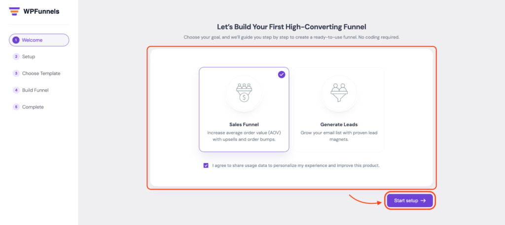 Choose the Funnels Types and Click Next
