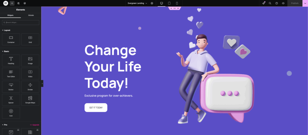 How To Design Your Funnel Landing Page - Elementor 2 Elementor View - WPFunnels Landing Page