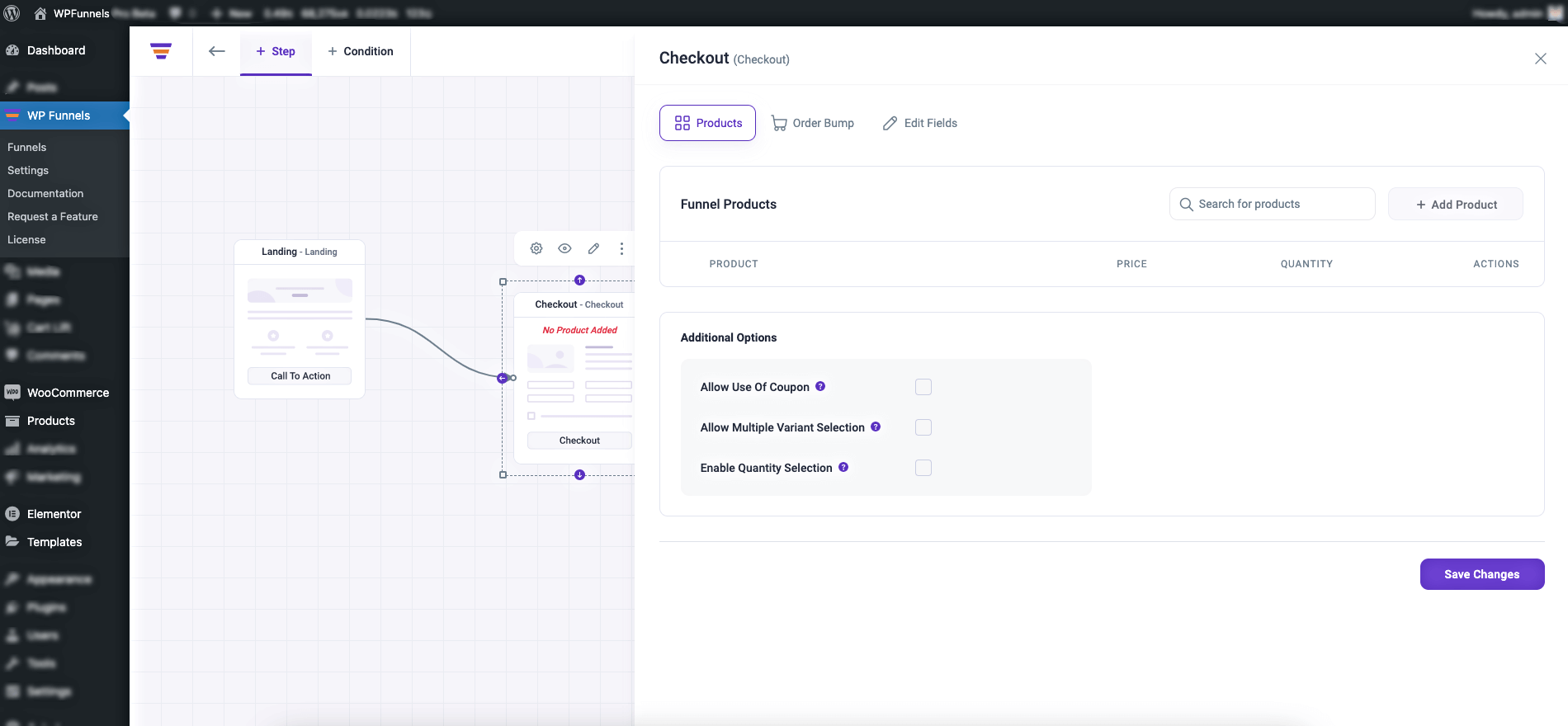 Funnel checkout settings drawer
