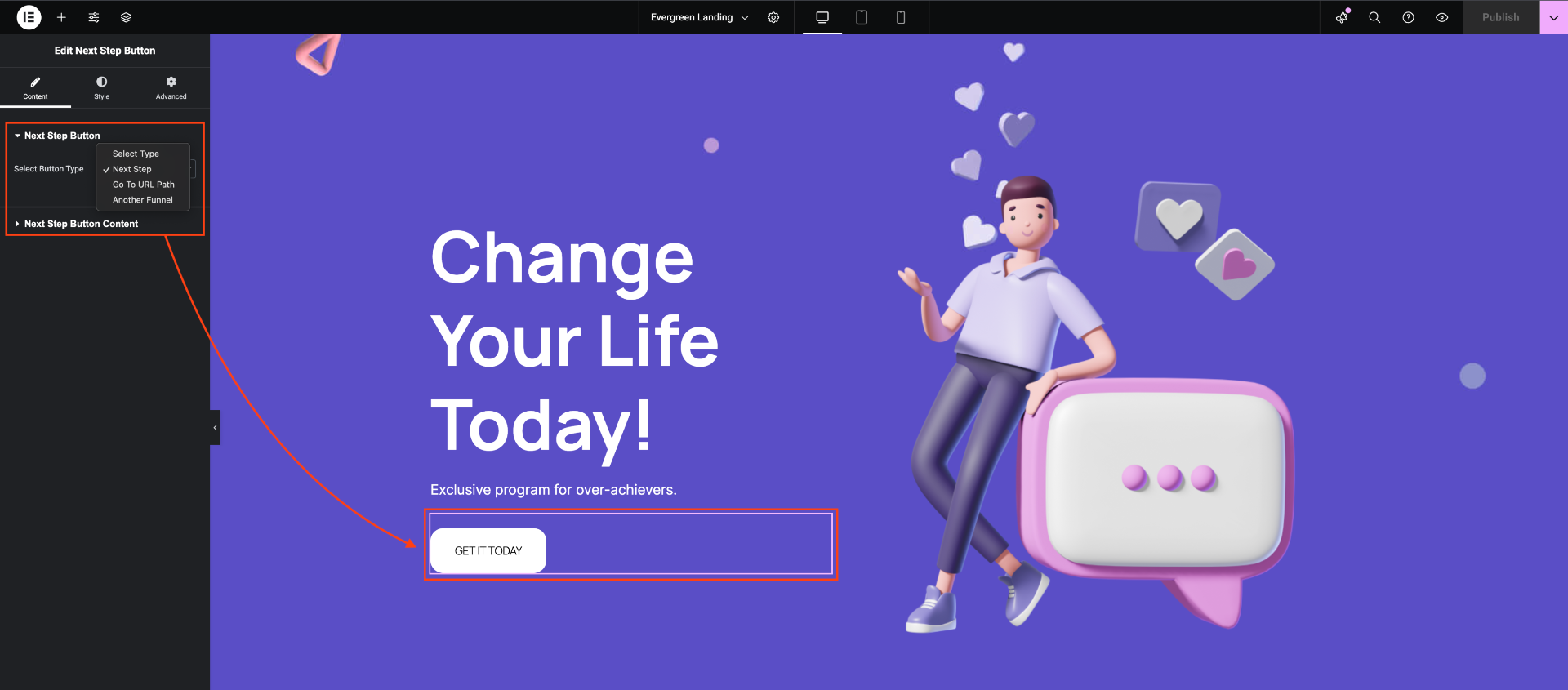How To Design Your Funnel Landing Page - Elementor 4 Next Step widget Customisation