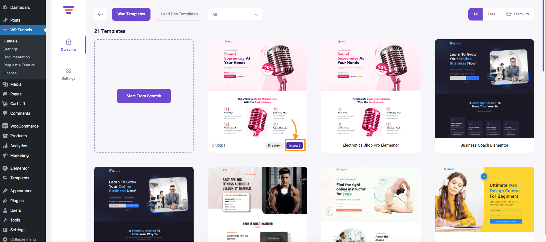 Import A Pre-built Funnel Template 4 WPFunnels Import Templates