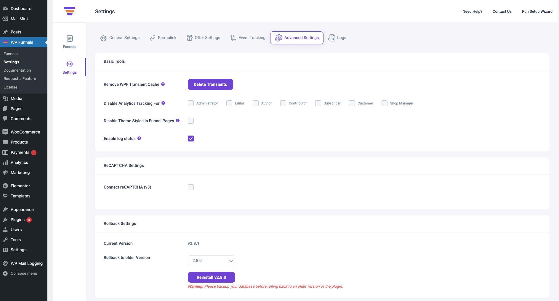 WPFunnels Settings - Advanced Settings