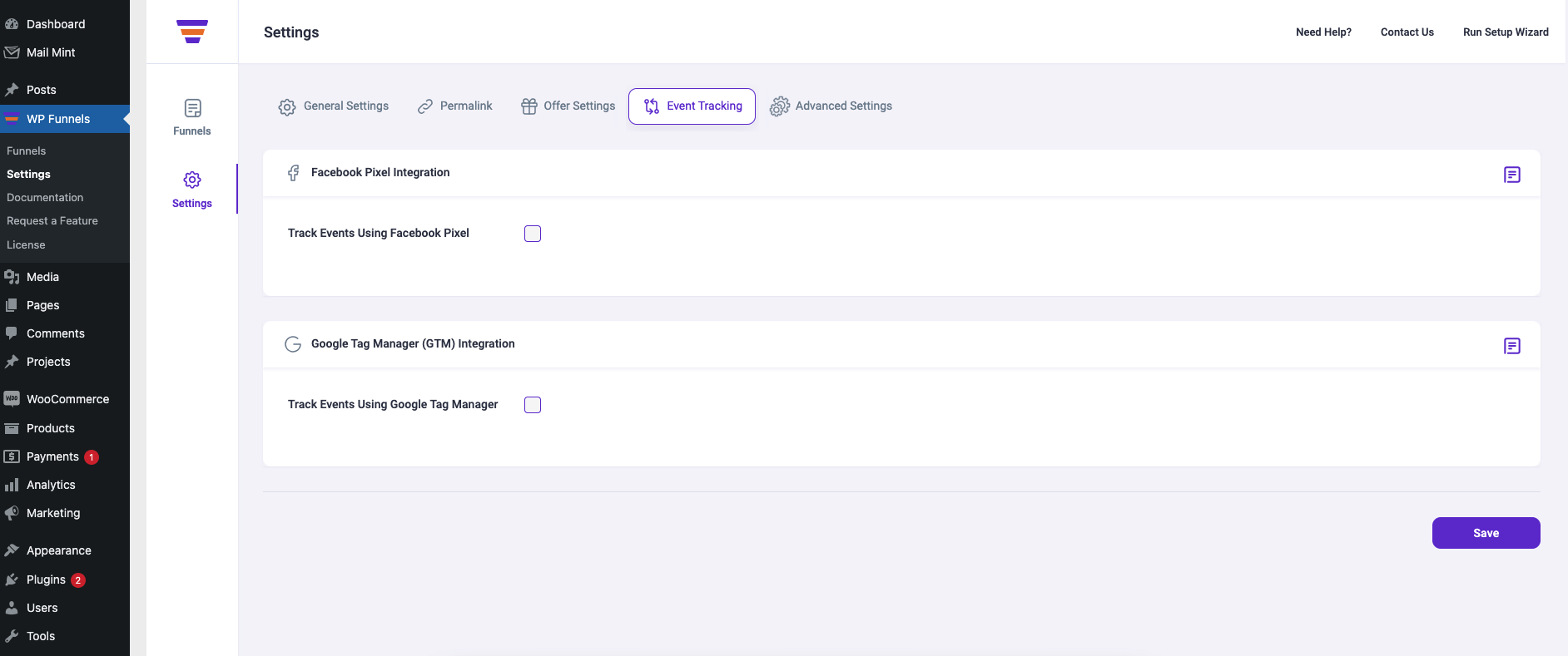 WPFunnels Settings - Event Tracking