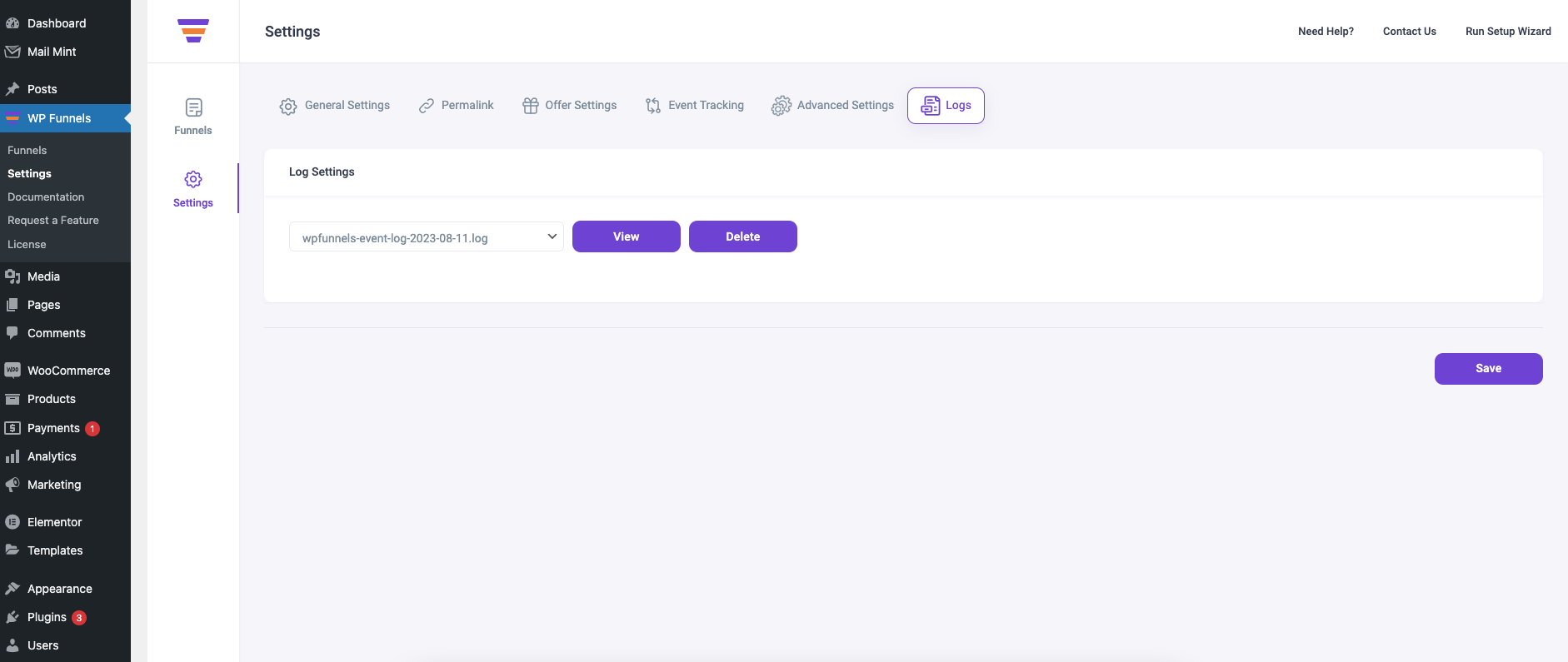 WPFunnels Settings - Logs