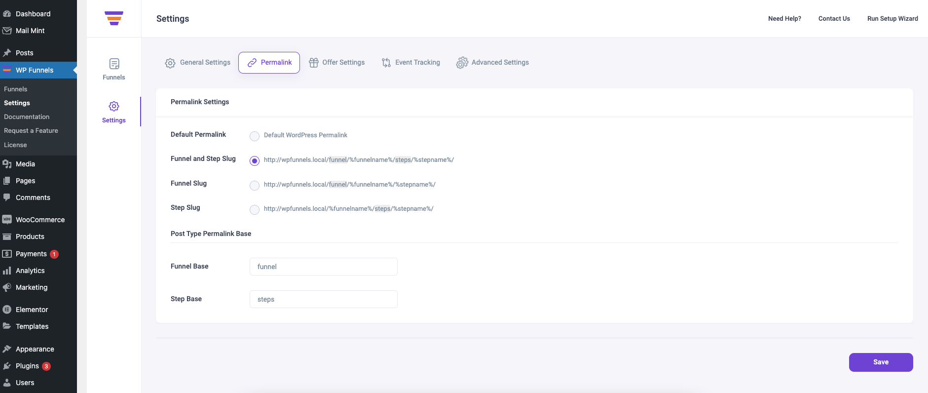 WPFunnels Settings - Permalink