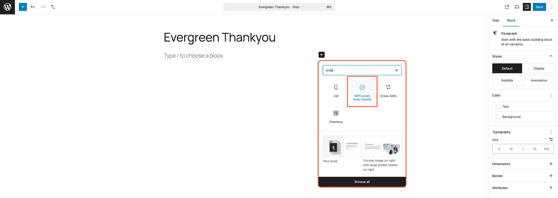 How To Design Your Funnel Thank You Page - Gutenberg 5 WPFunnels Order Details - options