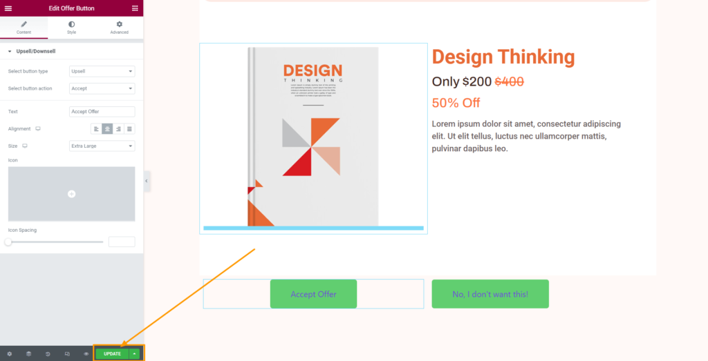 WP Funnels Update Upsell Page Update Button