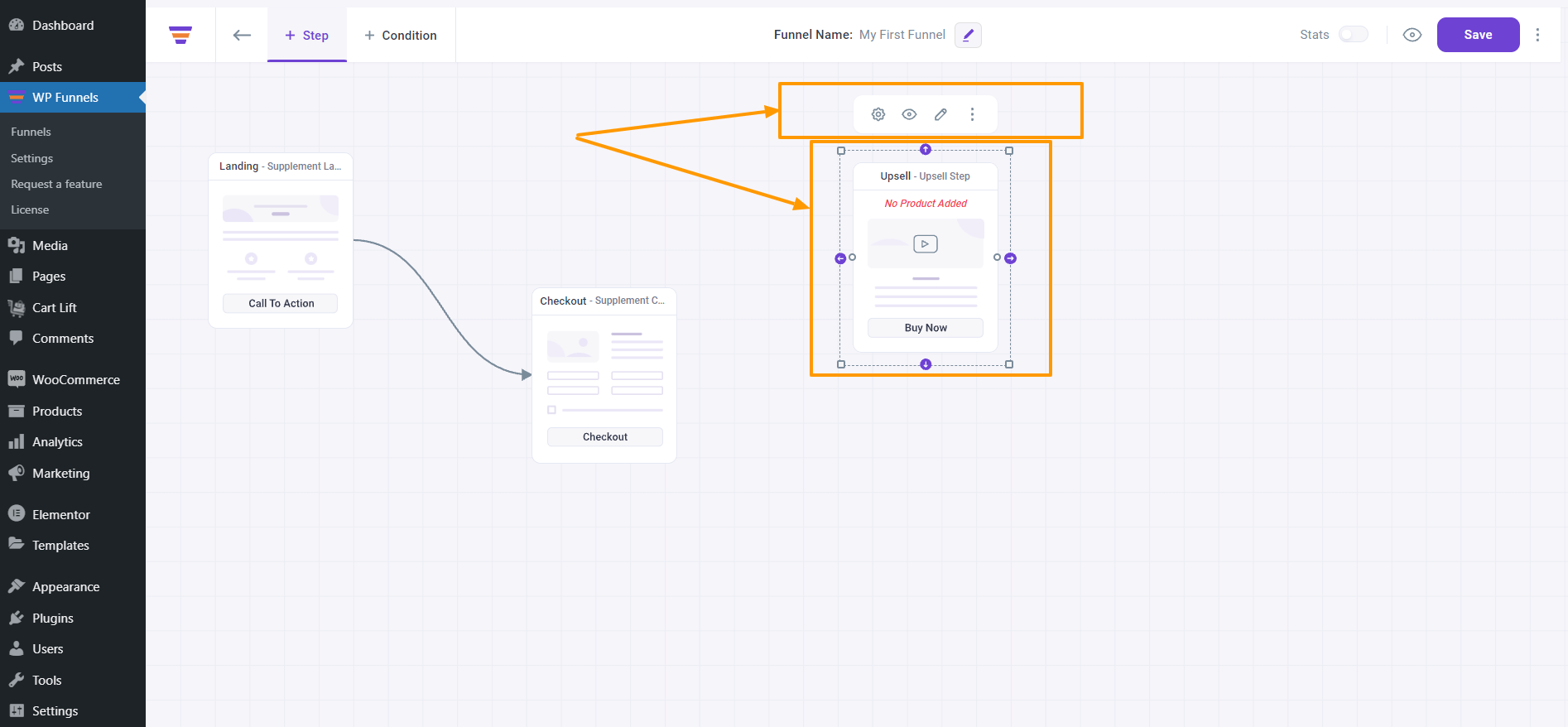 WP Funnels Upsell Step Settings Options