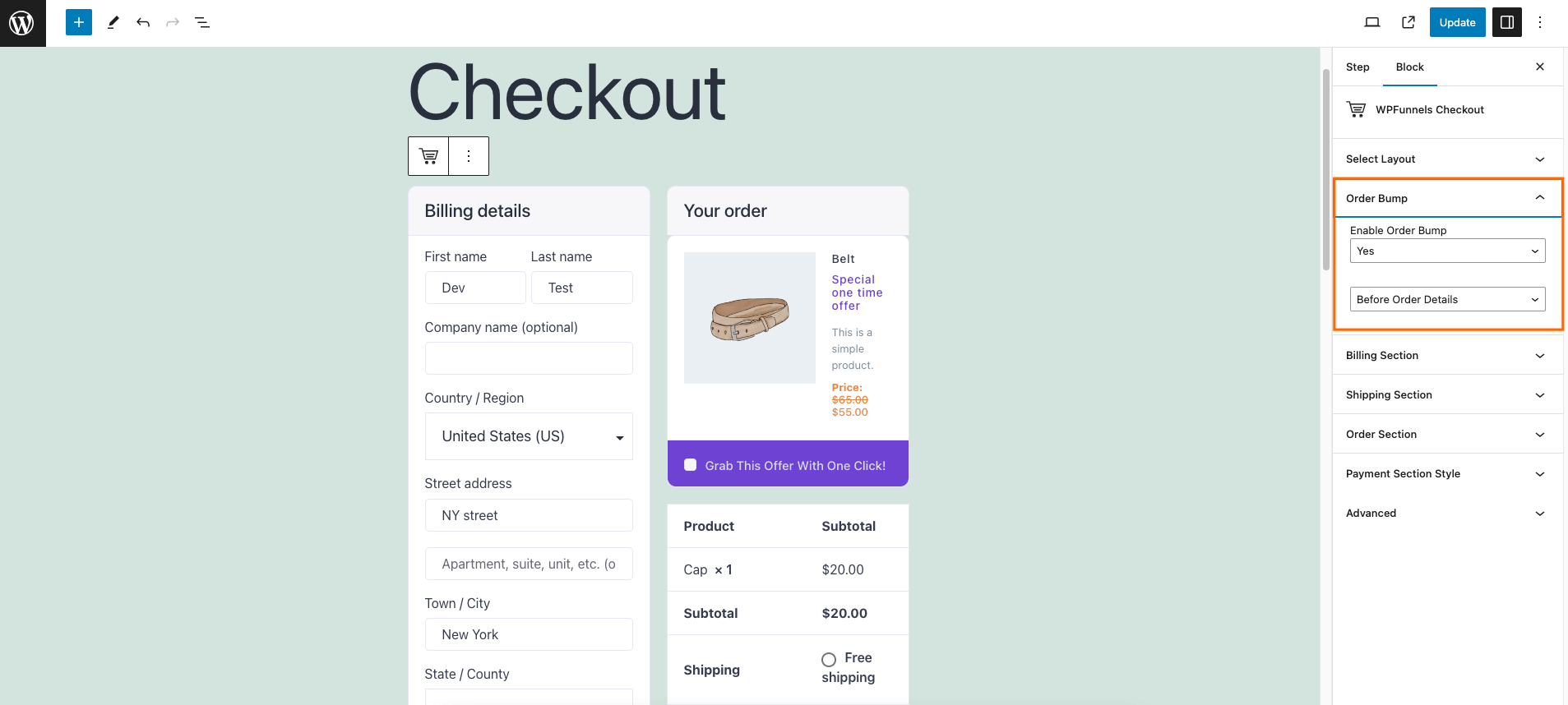 WPFunnels Block - order bump