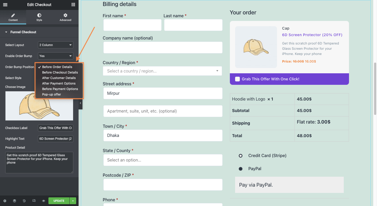 WPFunnels Change Order bump Position in Elementor