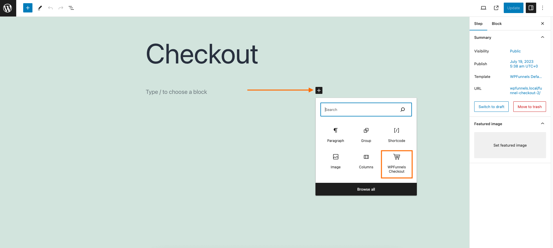 WPFunnels Checkout Block in Gutenberg