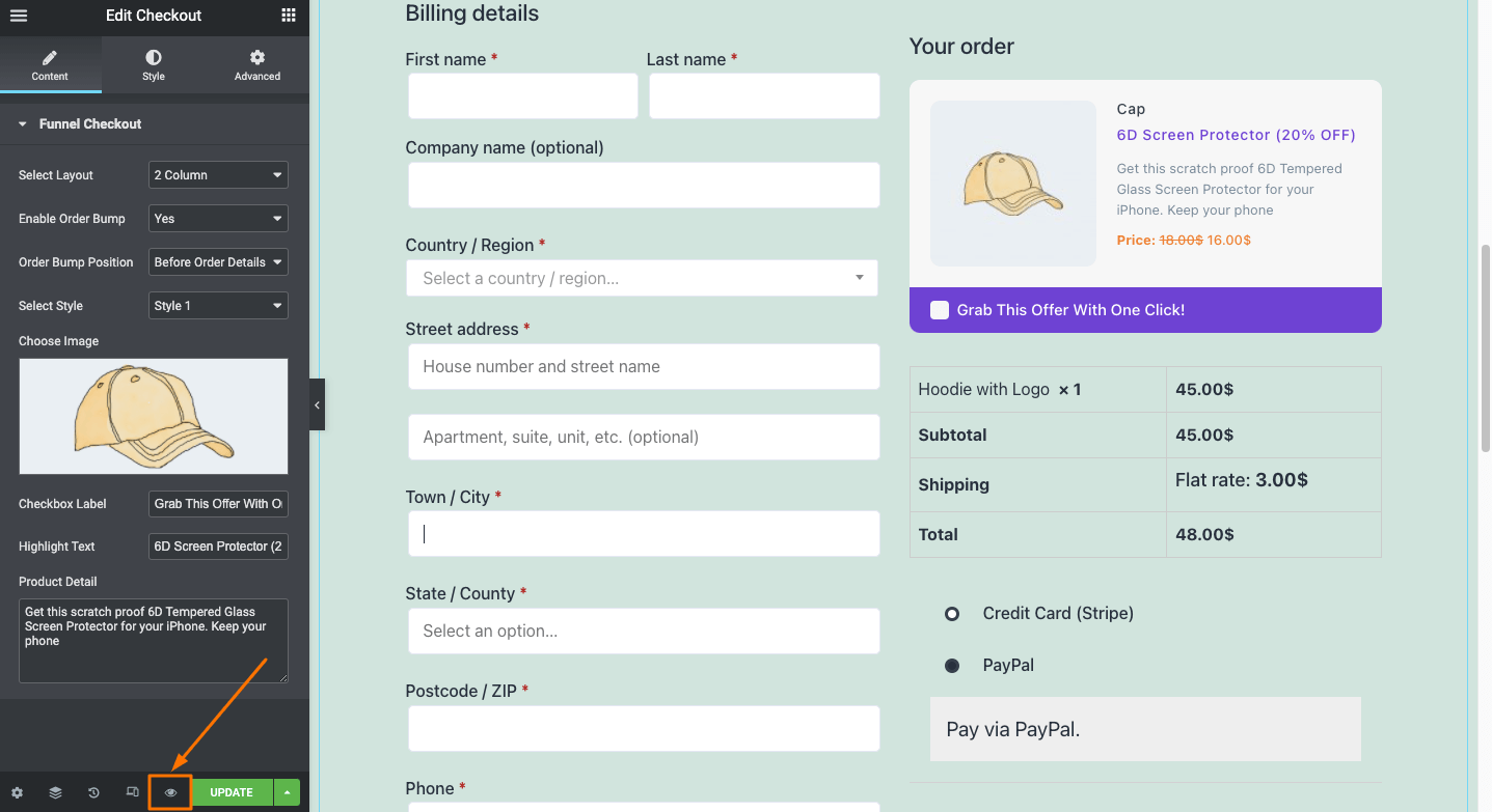 How To Change Order Bump Position At The Checkout Step - Elementor 12 WPFunnels Checkout Step Preview