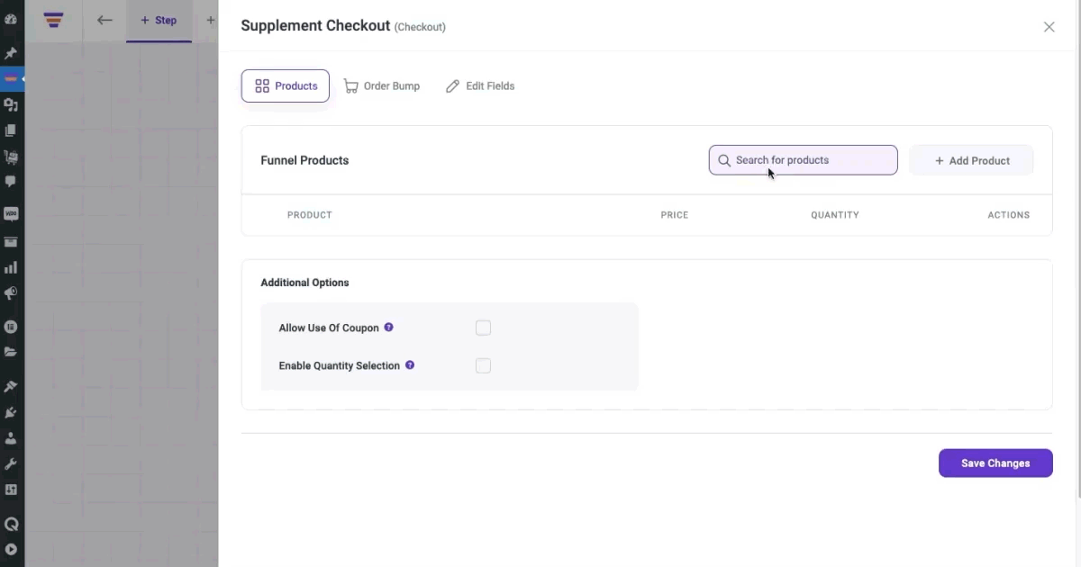 Add the funnel product at the checkout step settings