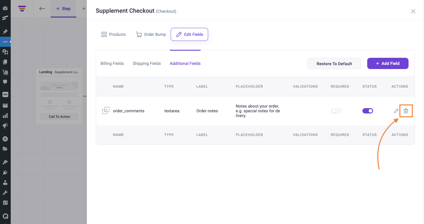 Checkout field editor - delete field