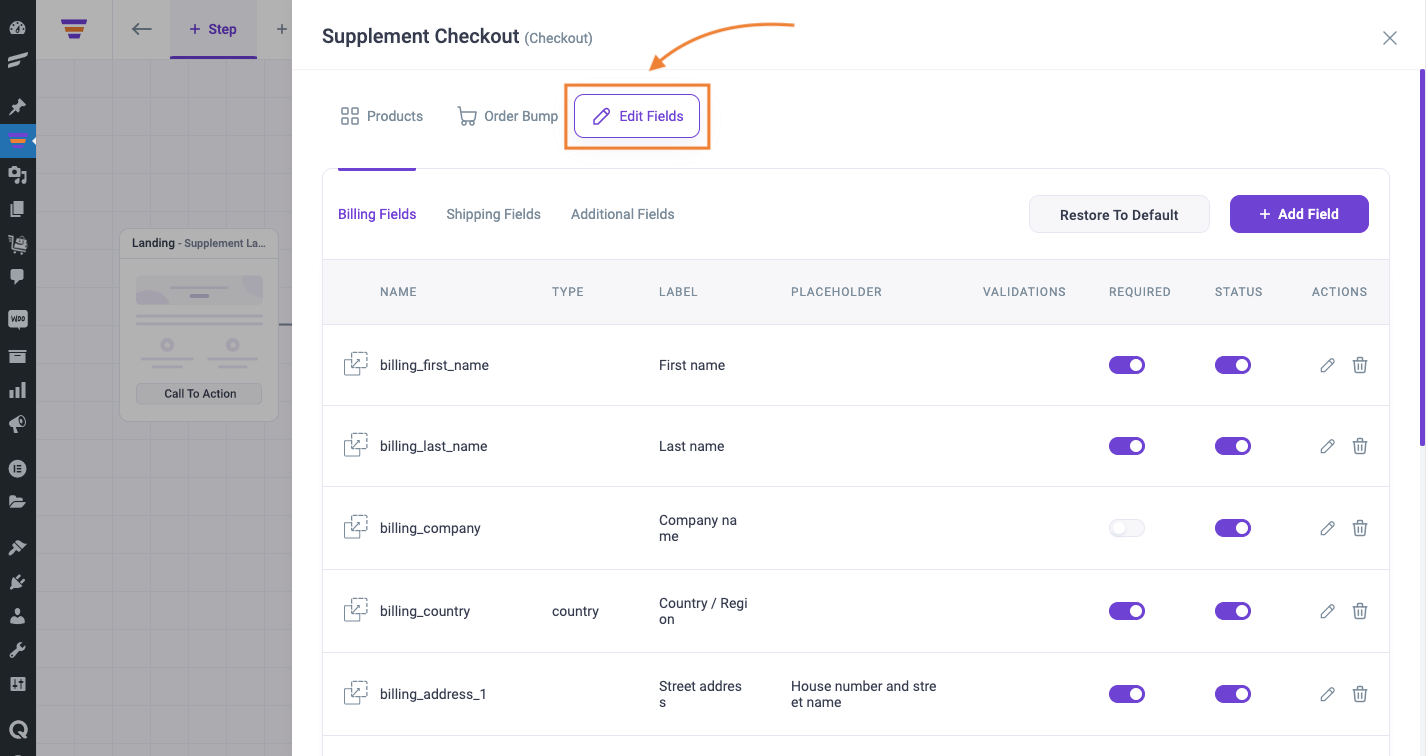 Checkout step - Edit Fields