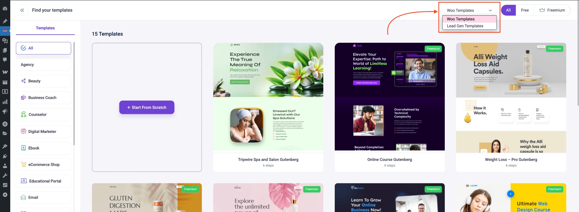 How To Import Gutenberg Templates For Funnel 4 Choose Templates Type