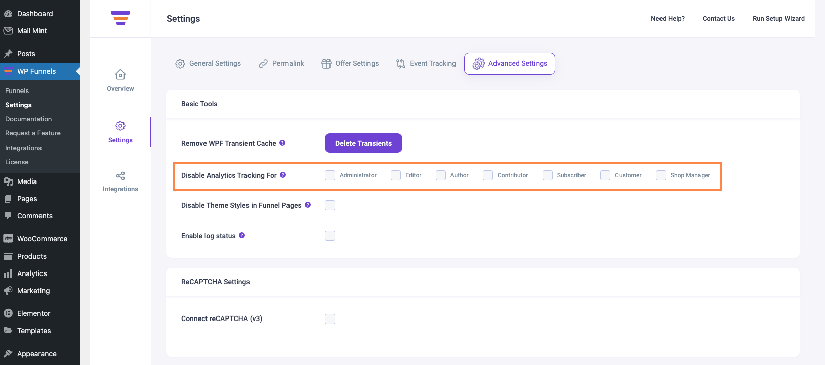 Disable Analytics Tracking Option