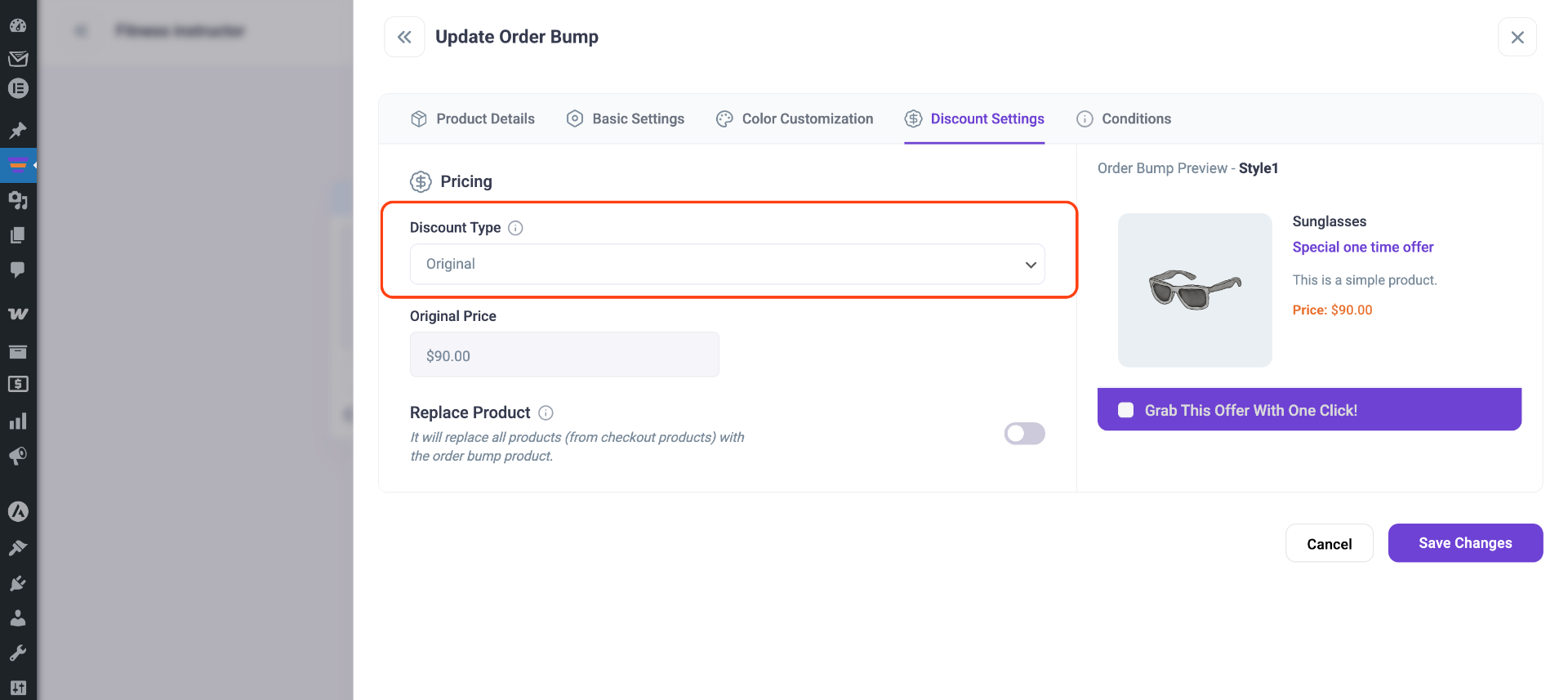 Order bump original discount