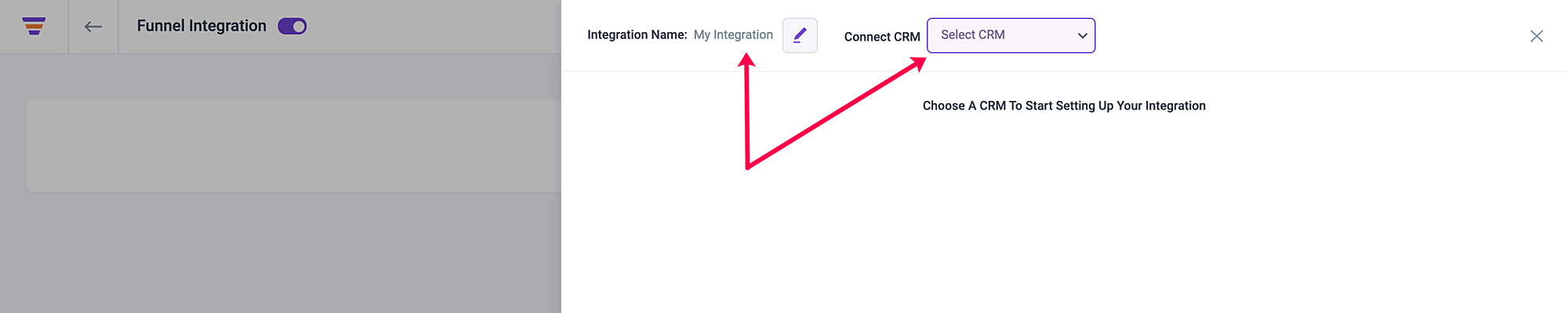 Edit integration name & connect CRM