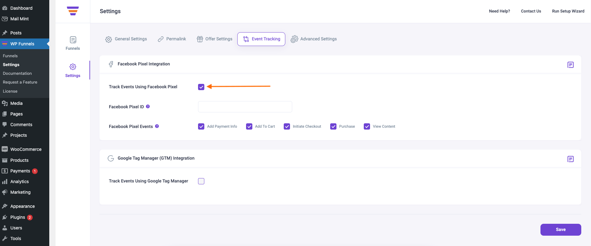 Enable Facebook Pixel for Funnels