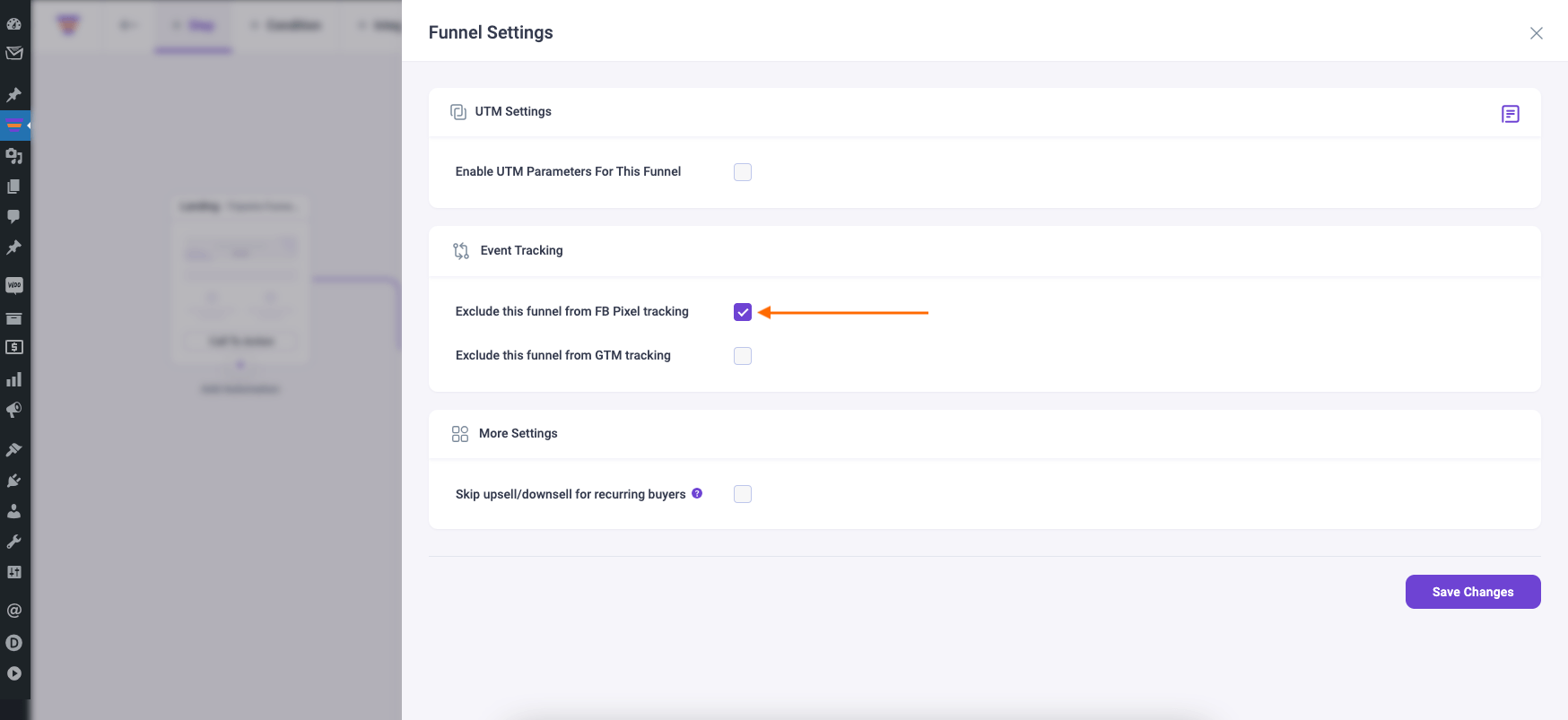 Exclude funnel from FB Pixel tracking