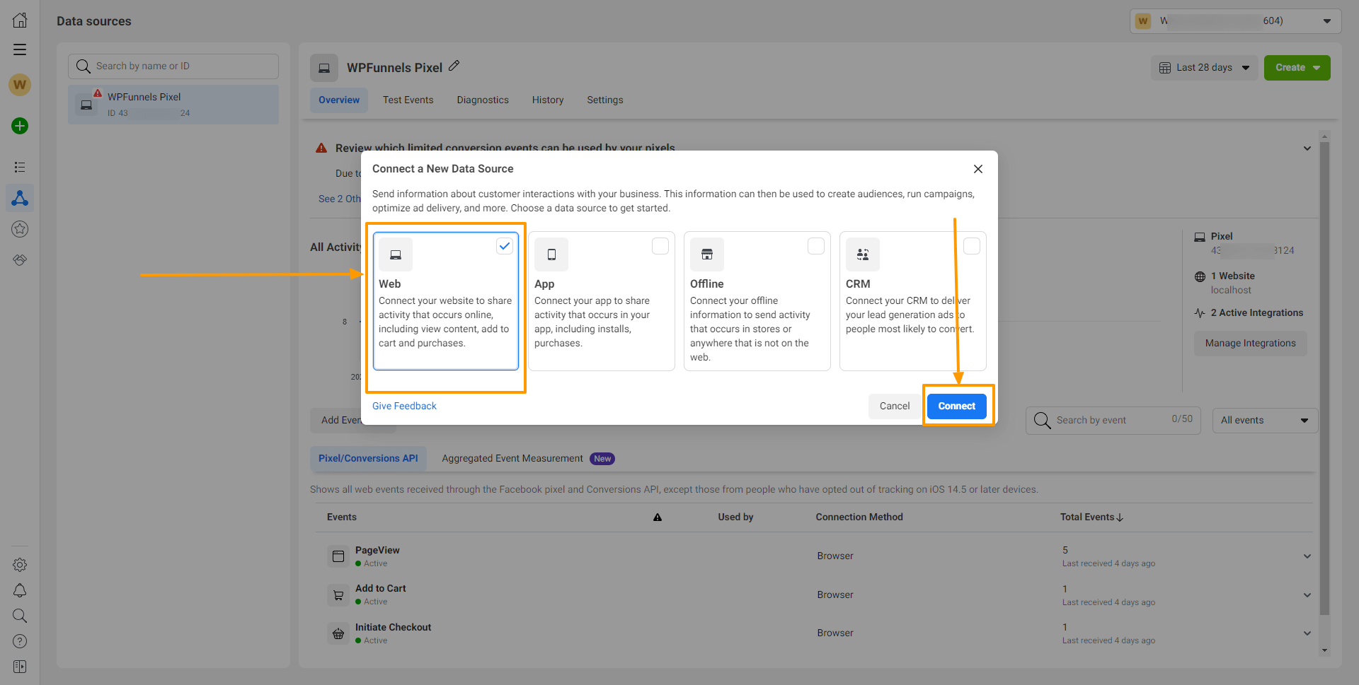 Facebook Event Manager - Connect a New Data Source