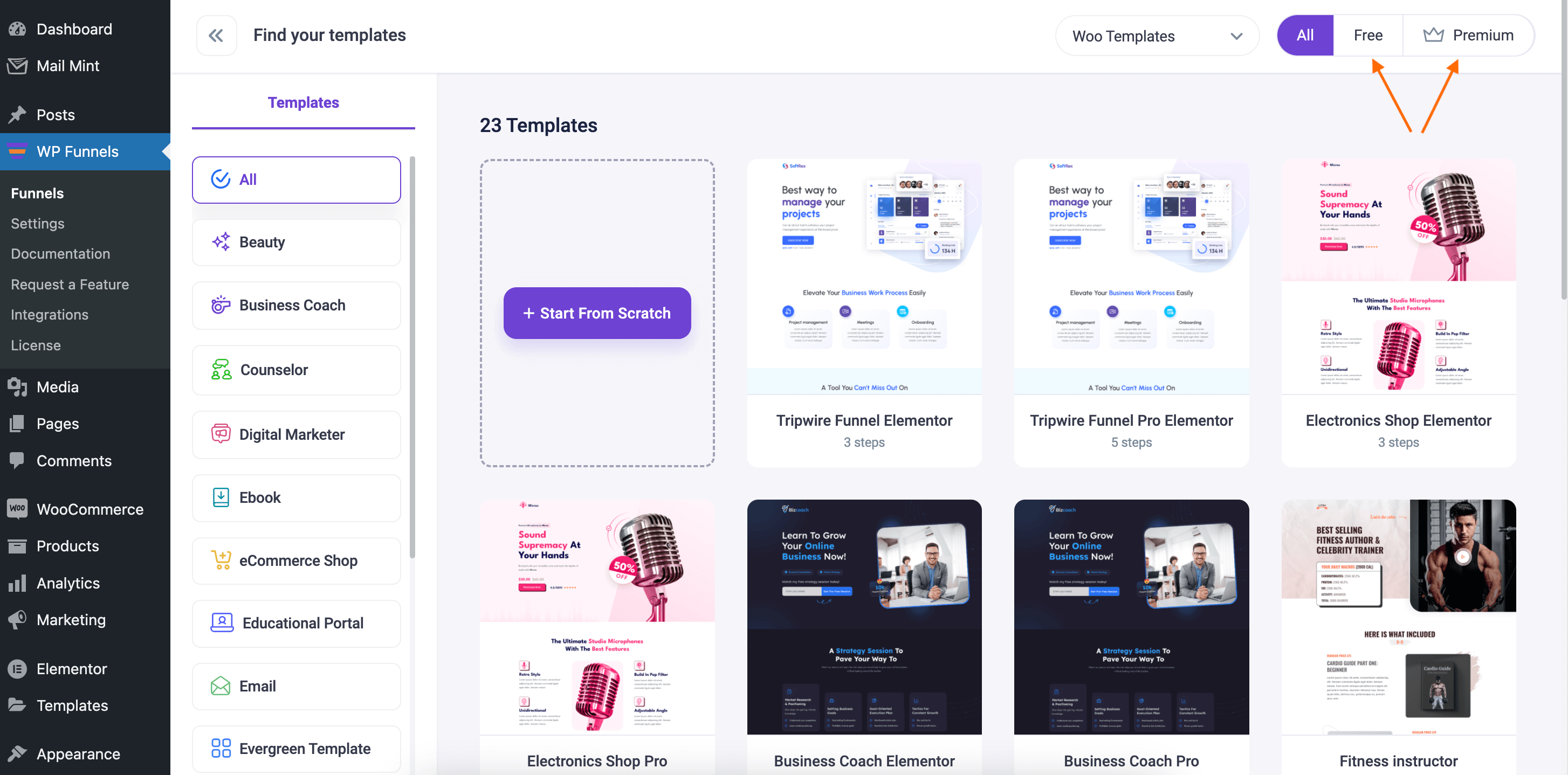 How To Use Premium Funnel Templates For WPFunnels 4 Free and Premium funnel templates