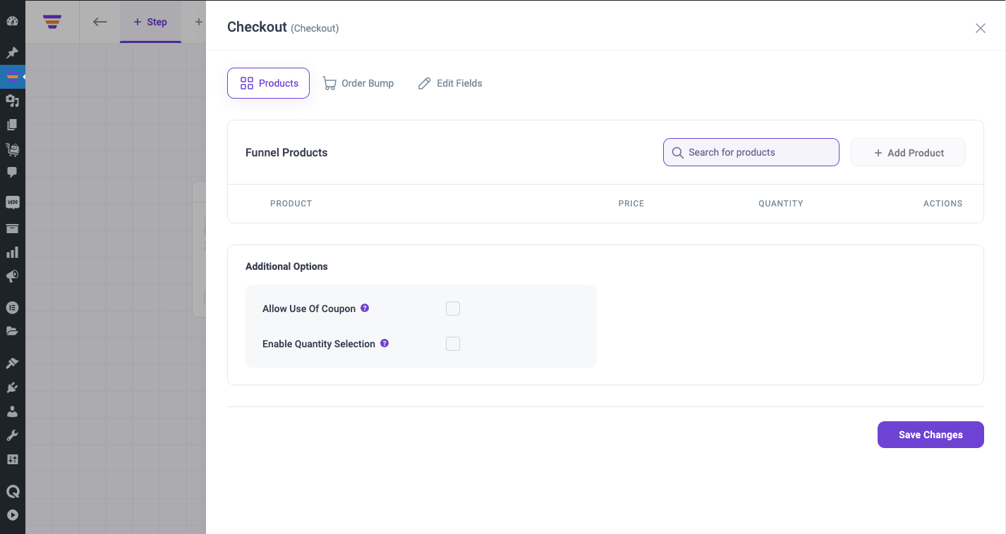 Funnel checkout settings drawer