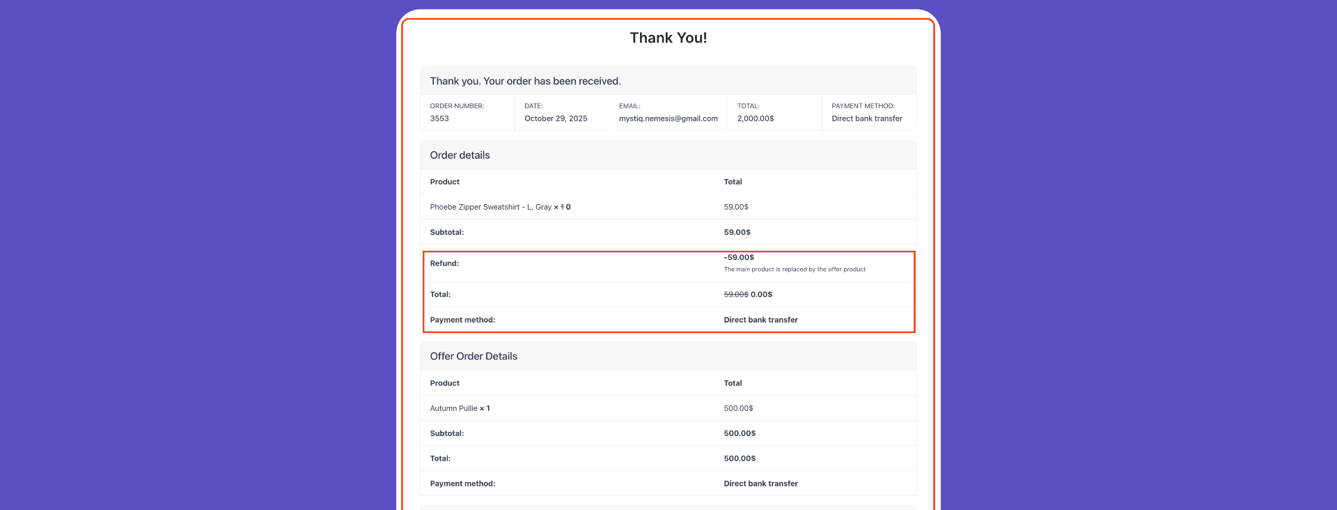 How To Replace Main Product With Offer Product 11 Thanks You Page