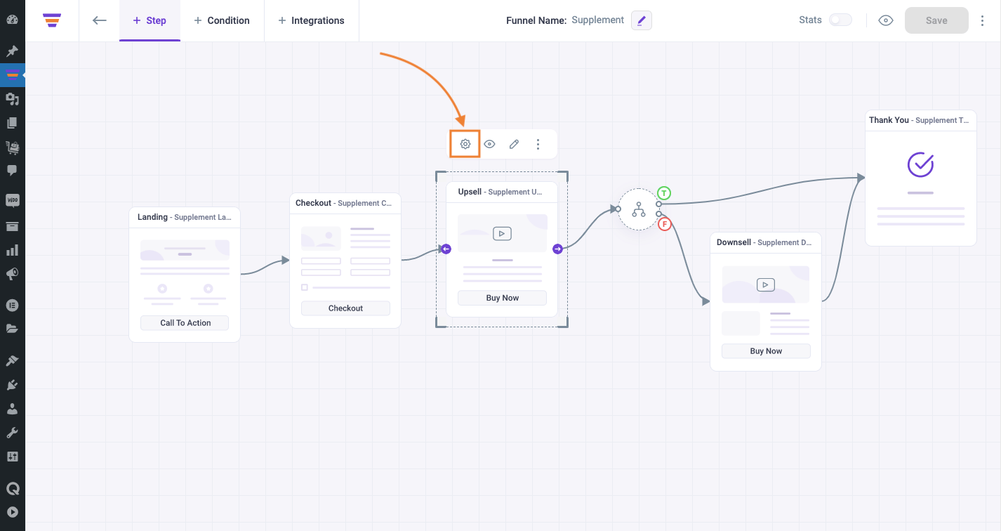 Upsell step settings option