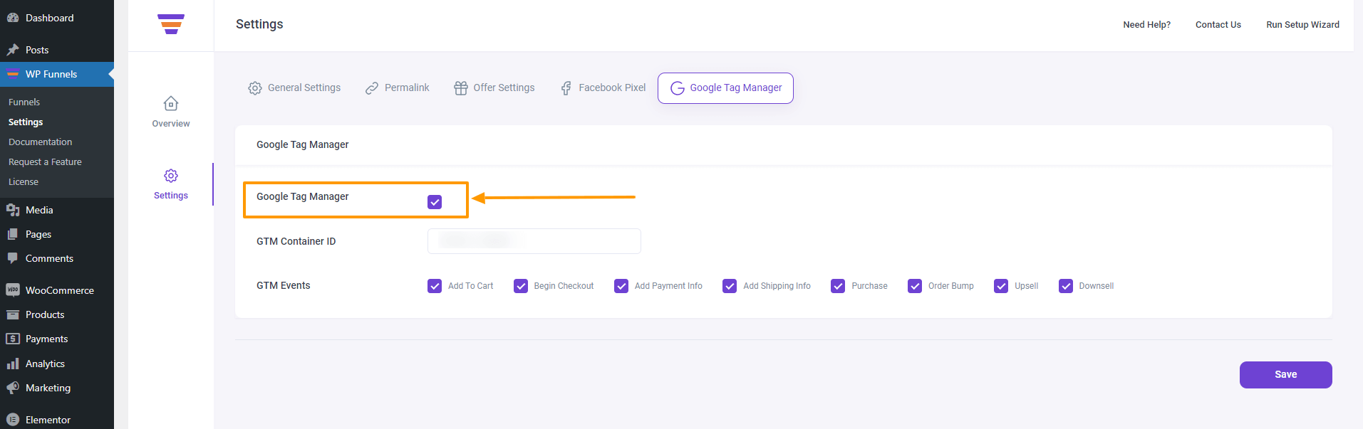 Google Tag Manager Integration 16 WPFunnels Enable Google Tag Manager Option