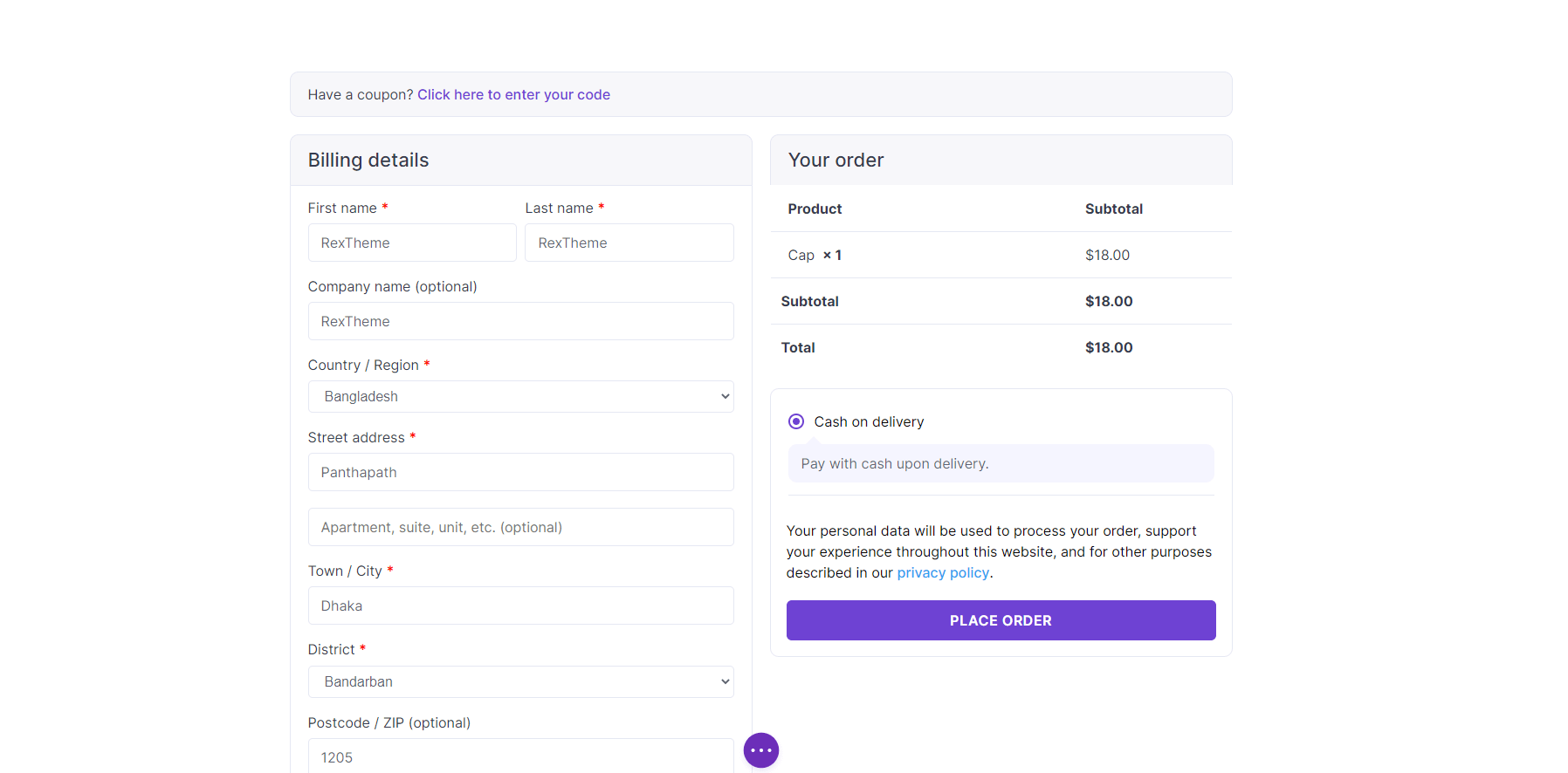 Divi - Checkout Form