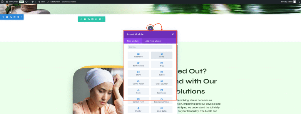 How To Design Your Funnel Landing Page - Divi Builder 7 Choose the Module