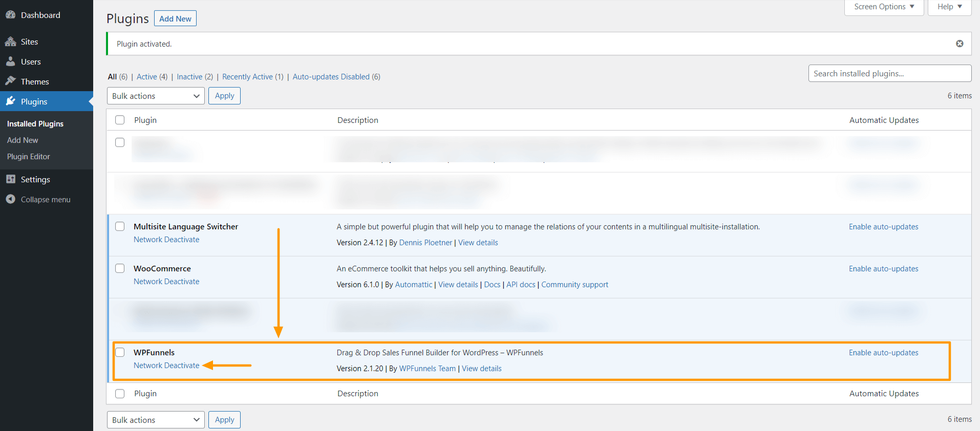 Network Admin Plucing Activation