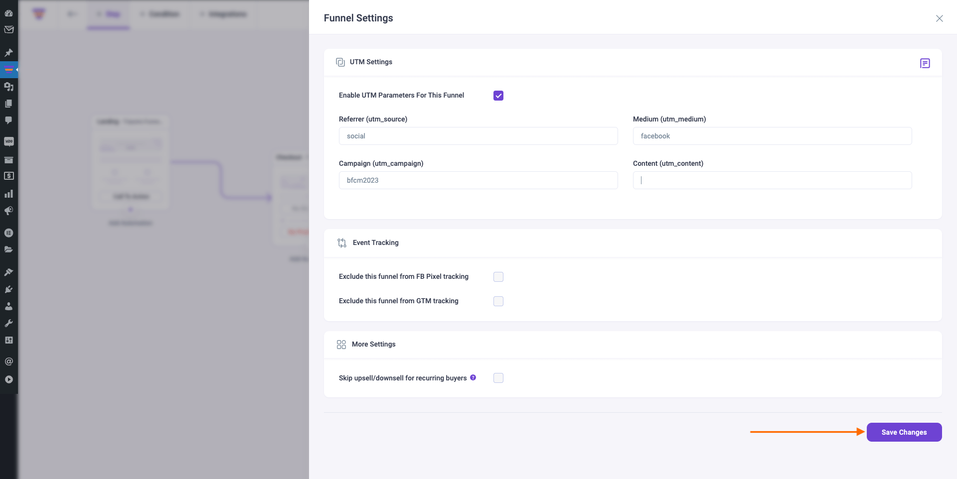 Save UTM settings