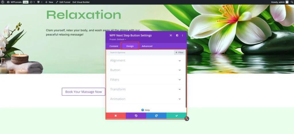 How To Design Your Funnel Landing Page - Divi Builder 9 WPF Next Step Button