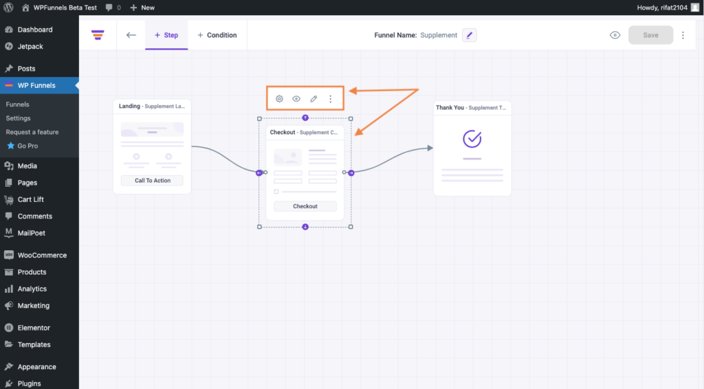 WPFunnels Checkout step Settings 