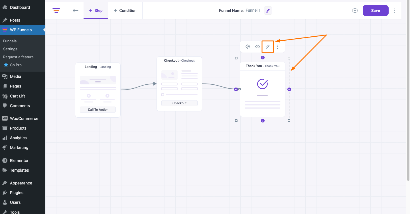 WPFunnels edit Thank you step