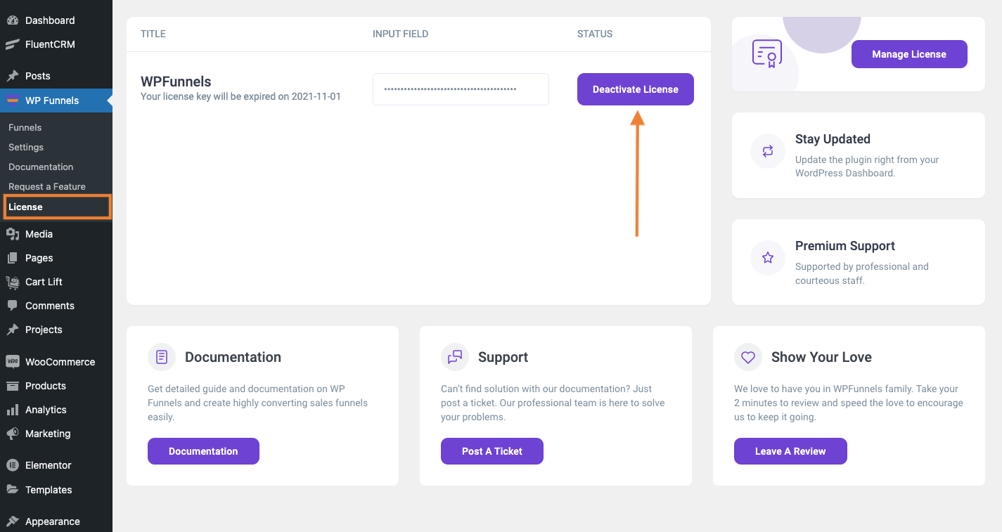 Deactivate WPfunnels License