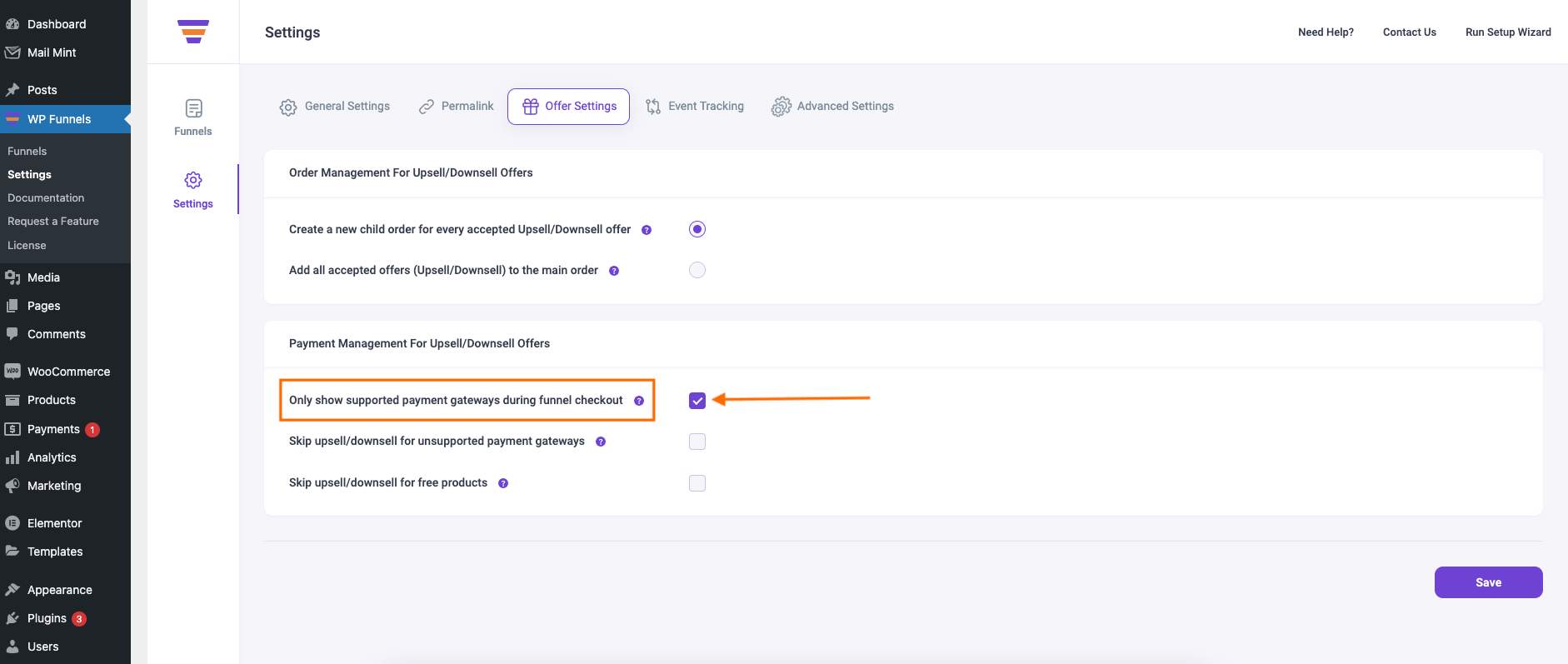 Only show supported payment gateways during funnel checkout