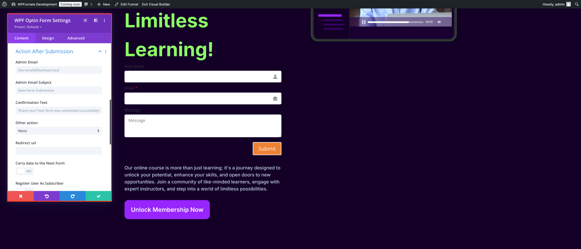 Opt-in Form Action After Submit Options - Divi