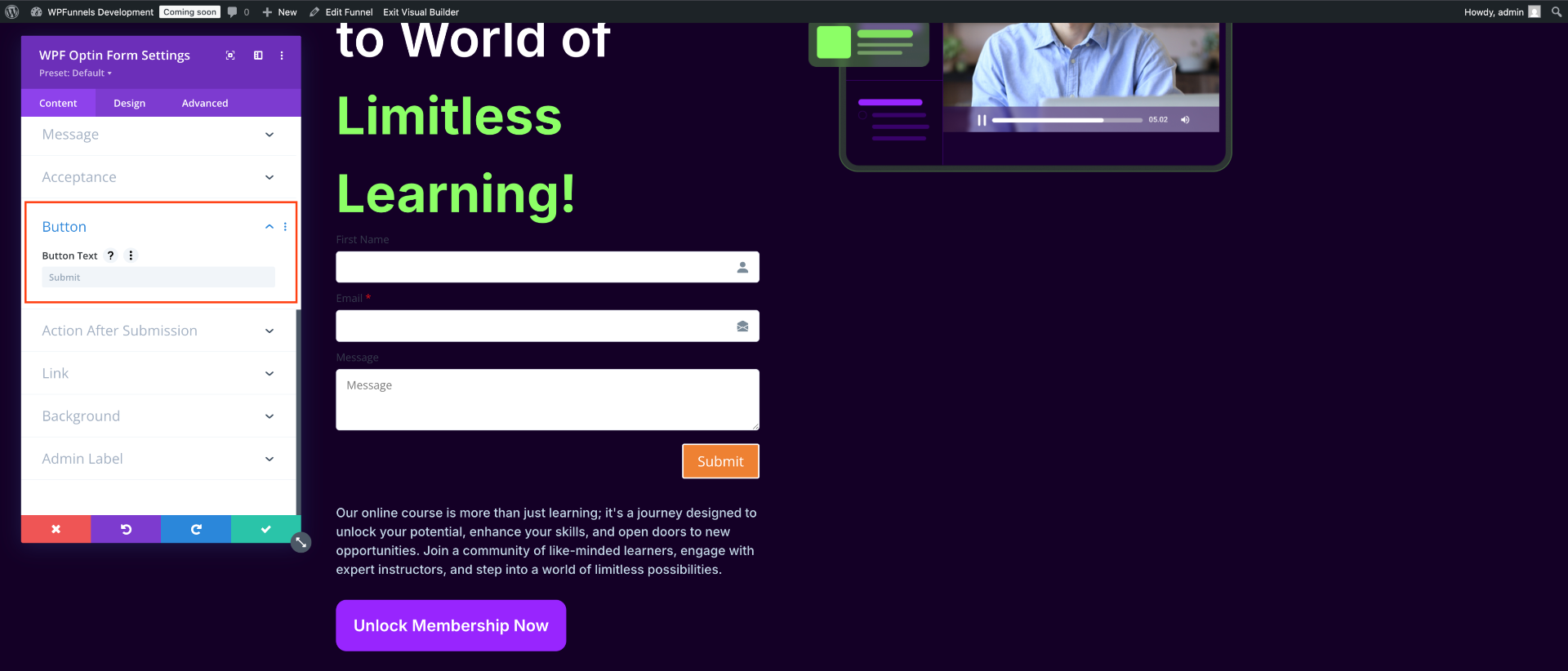 Opt-in Form Button - Divi