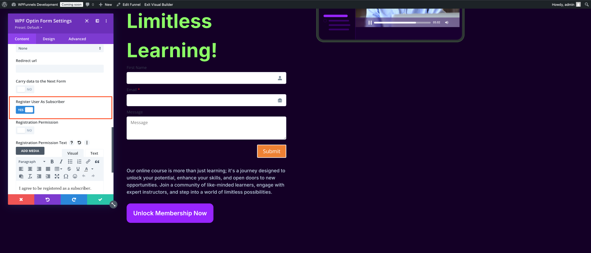 Opt-in Form Register User As Subscriber Option - Divi