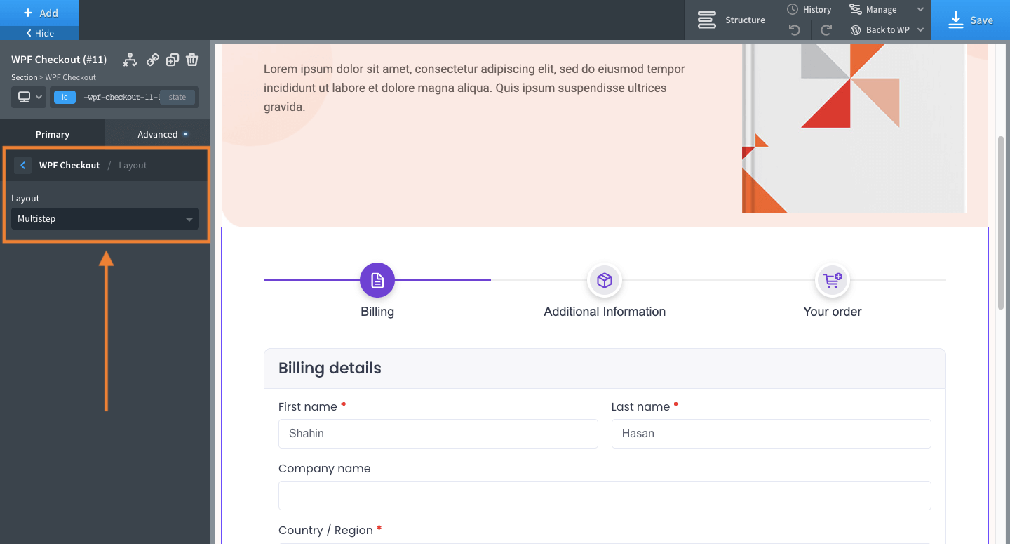 Select Checkout Form Layout as multi-step