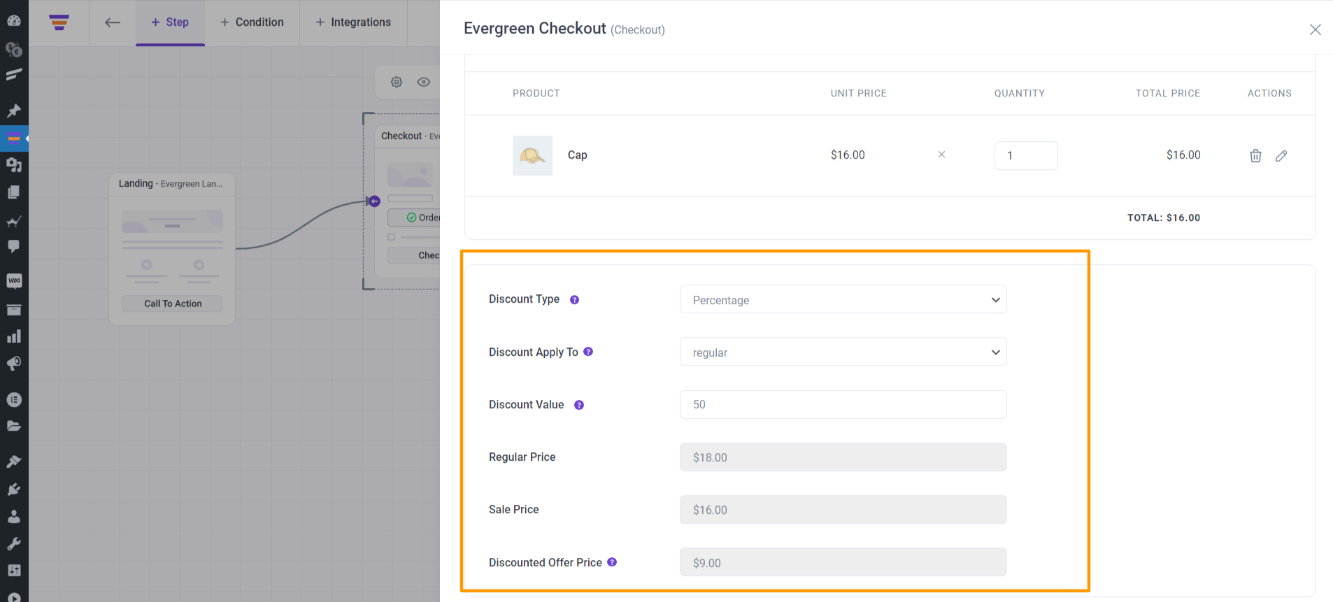 Set Discount To The WPFunnels Main Product 4 Checkout Step Apply Discount