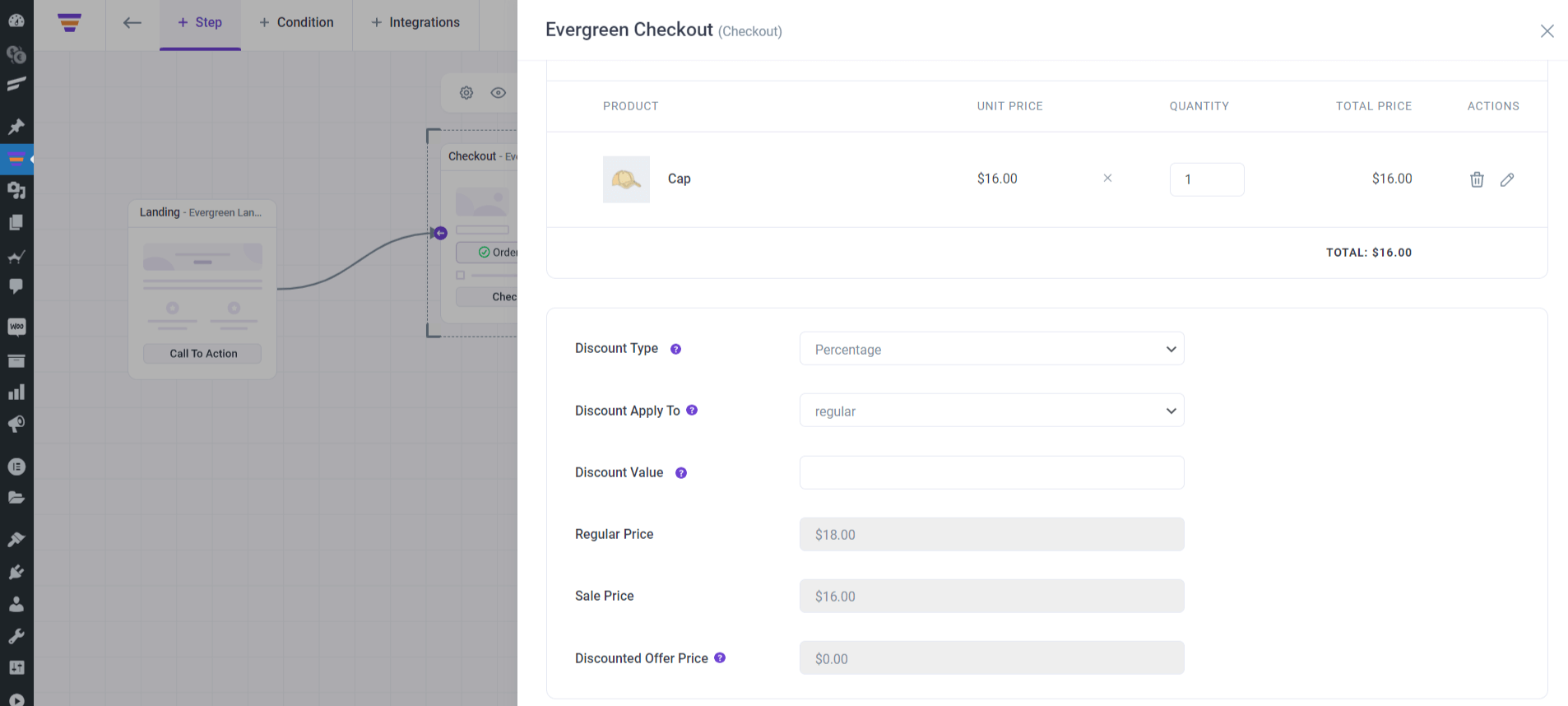 Set Discount To The WPFunnels Main Product 3 Checkout Step Discount Type Options
