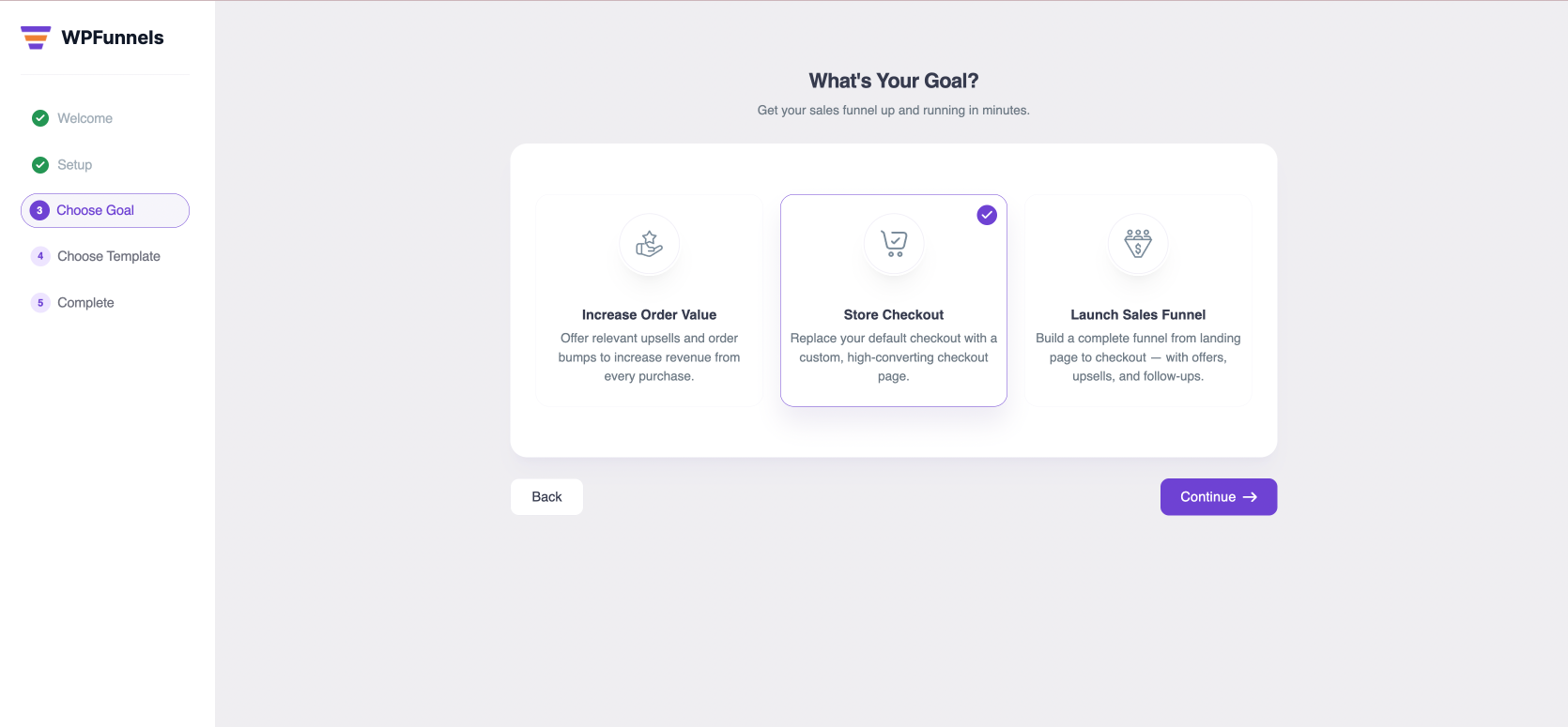 Choose Goal As Store Checkout