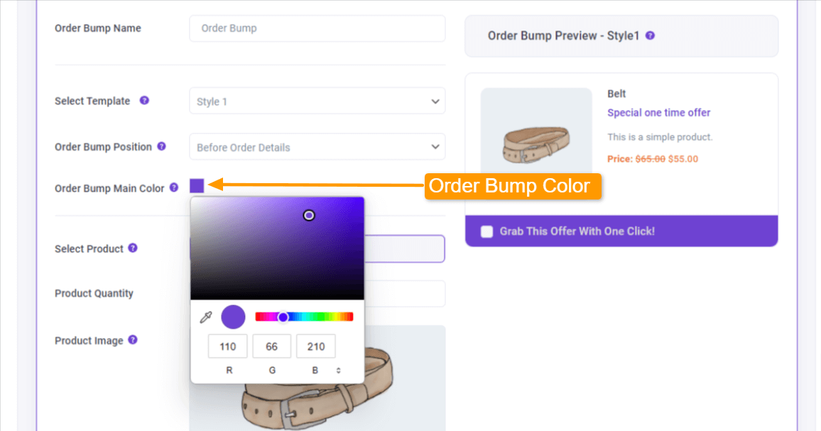 Order Bump Color Picker