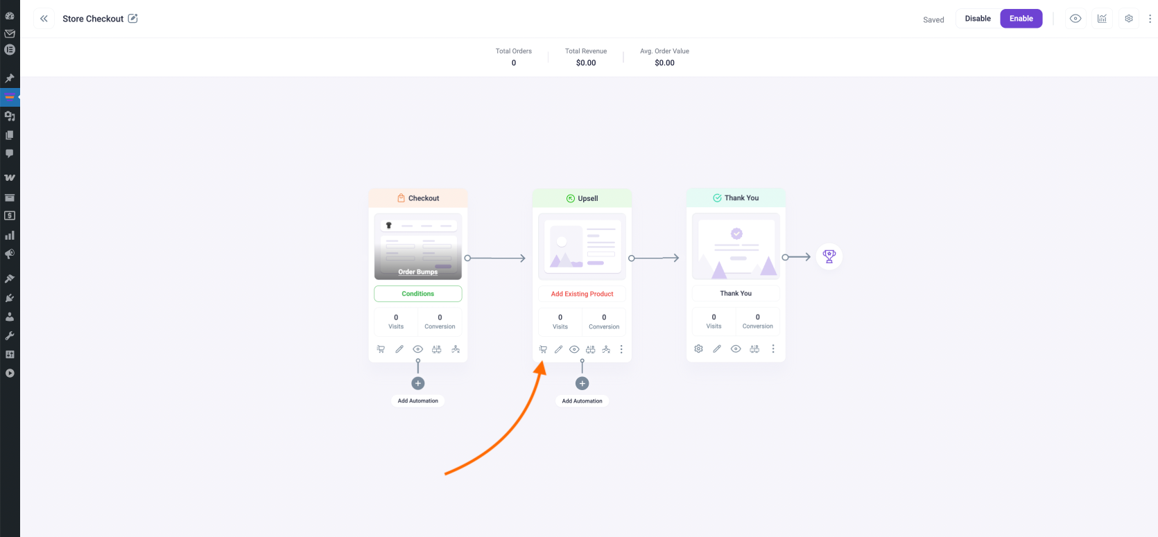 Go to Upsell step settings