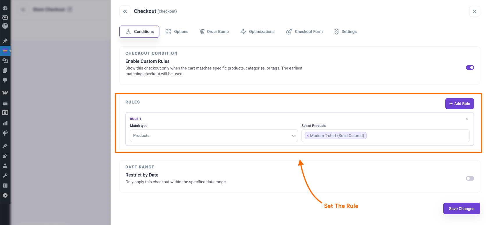 Set the rule for the custom checkout flow